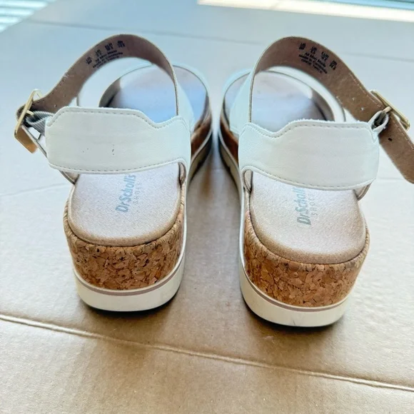Dr. Scholl's White and Brown Sandals with Cork Sole - Picture 5 of 9